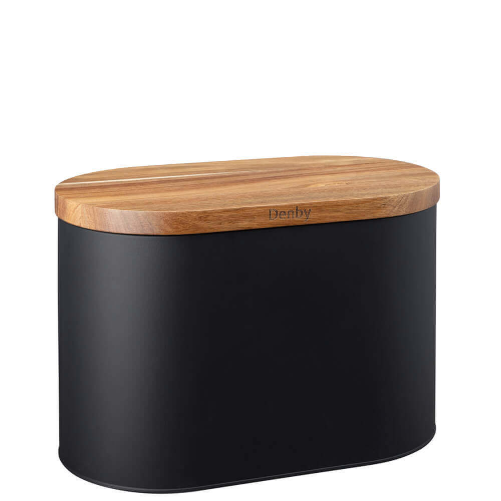 Denby Black Bread Bin with Acacia Lid